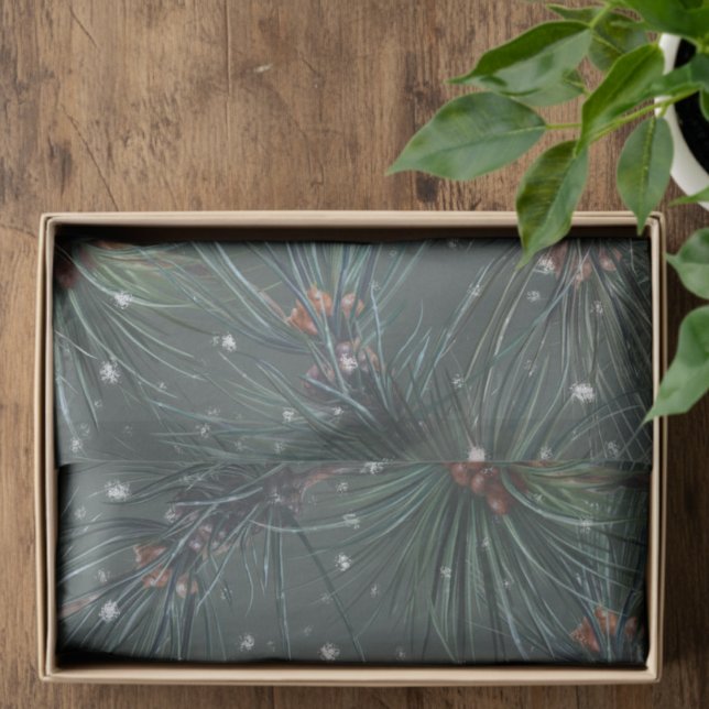 Modernes rustikales Winterpinienmuster Seidenpapier (Von Creator hochgeladen)