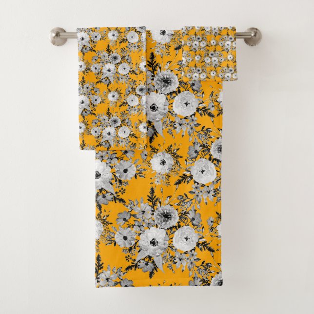 Modernes Safran Grau Weiße Wasserfarbenfarbe Farbe Badhandtuch Set (Insitu)