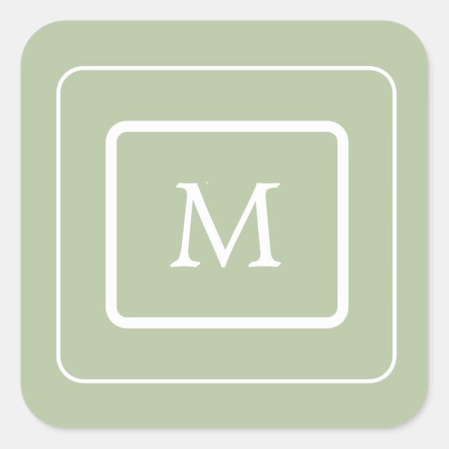 modernes, saftig grünes Monogramm Quadratischer Aufkleber (Vorderseite)