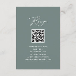 Modernes Sage Green Elegante Script QR Wedding RSV Begleitkarte
