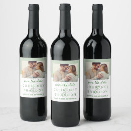 Modernes Sage Green Wedding Foto Save the Date Weinetikett