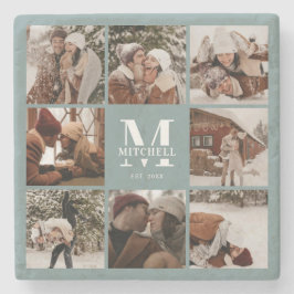 Modernes Sage Monogram, Anfangsname und Foto Steinuntersetzer