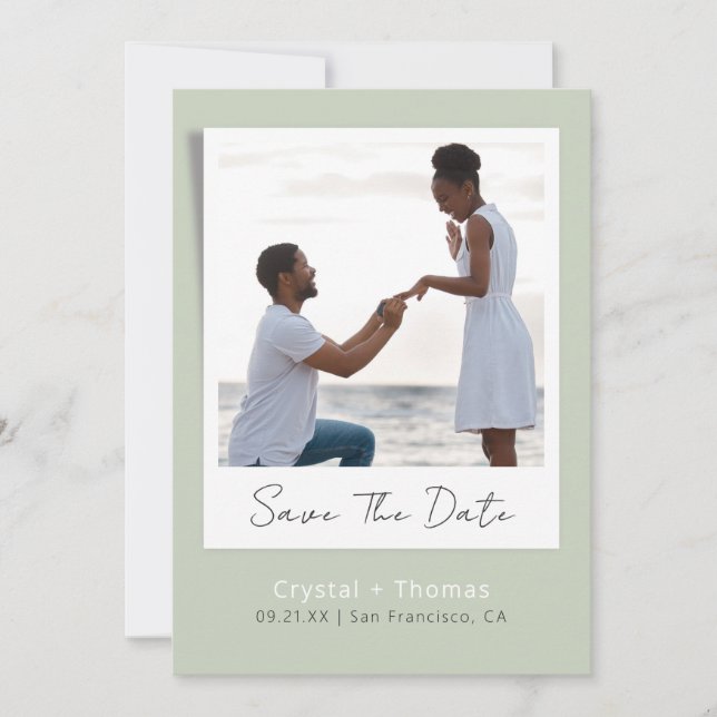 Modernes Sage Wedding Foto Save The Date (Vorderseite)