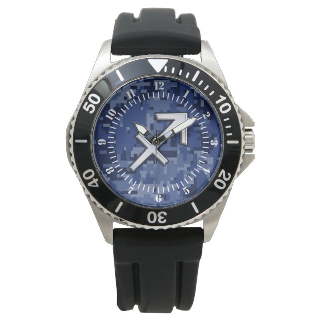 Modernes Sagittarius Zodiac Sign Navy Camouflage D Armbanduhr (Vorderseite)