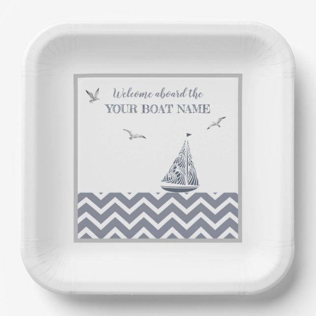 Modernes Sailboat Grau Farbschema, nautisch Pappteller (Vorderseite)