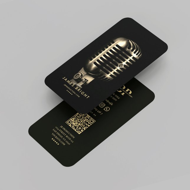 Modernes Sängermusikstudio Gold Mic Visitenkarte (Modern Singer Musician Record Studio Gold Mic Business Card
)