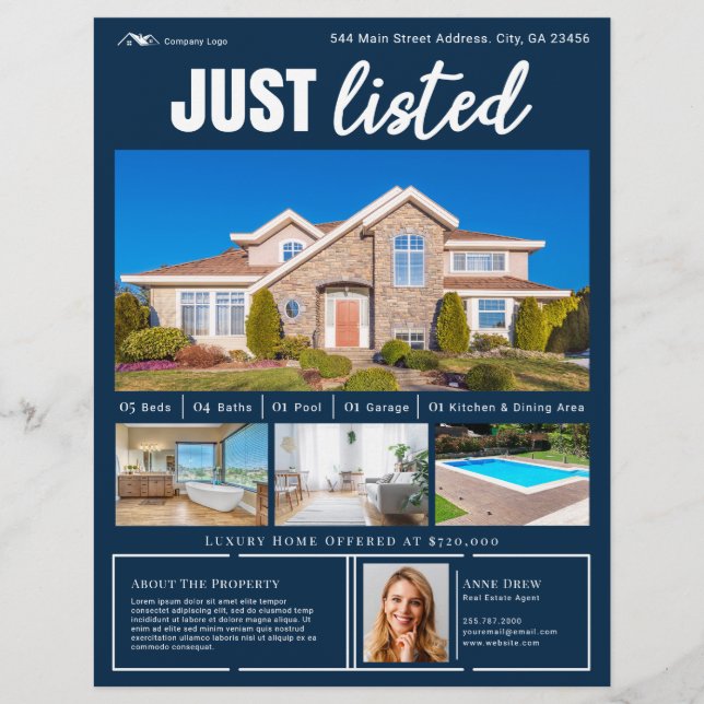 Modernes sauberes blaues echtes Anwesen, das gerad Flyer (Vorne)