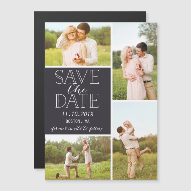 Modernes Save the Date 4 Foto Classic Collage Magneteinladung (Vorne/Hinten)