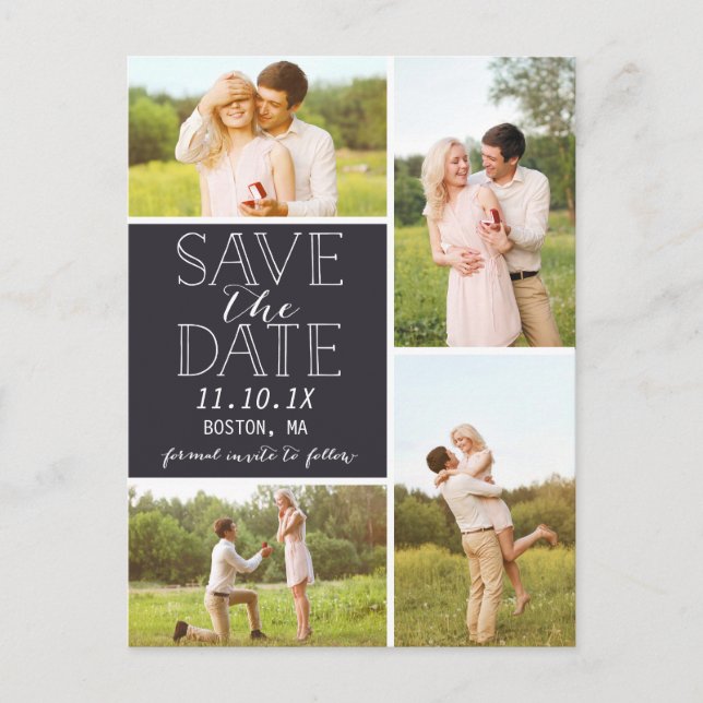 Modernes, Save the Date 4-Foto-Klassik Ankündigungspostkarte (Vorderseite)