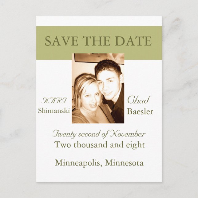 Modernes Save the Date Ankündigungspostkarte (Vorderseite)
