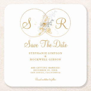 Modernes Save the Date Elegantes Gold Script Rechteckiger Pappuntersetzer