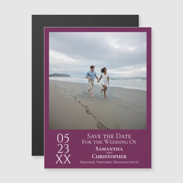 Modernes Save the Date Foto Magenta Magnet (Vorne/Hinten)