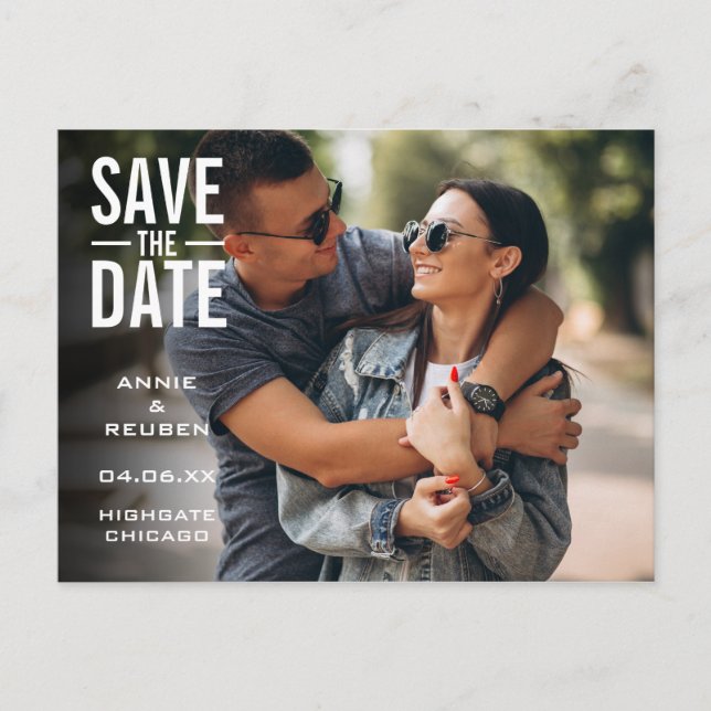 Modernes Save the Date Foto Typografie Postkarte (Vorderseite)
