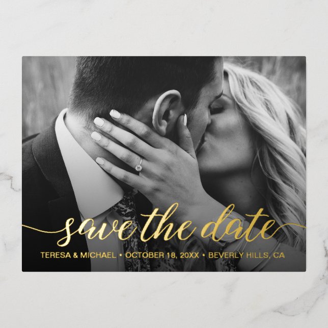 Modernes Save the Date Foto Wedding Gold Folie Einladungspostkarte (Vorderseite)