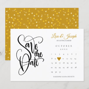 Modernes Save the Date Kalender Gold Liebe Herzstü Einladung