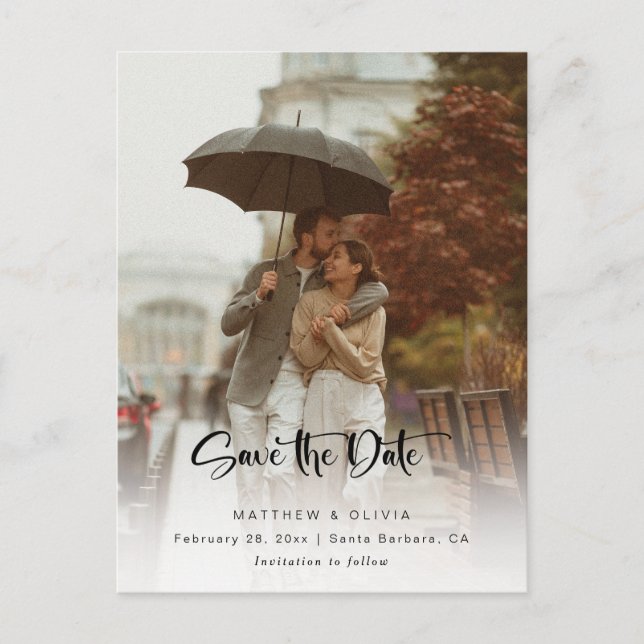 Modernes Save the Date Kalligraphieskript mit Foto Ankündigungspostkarte (Vorderseite)