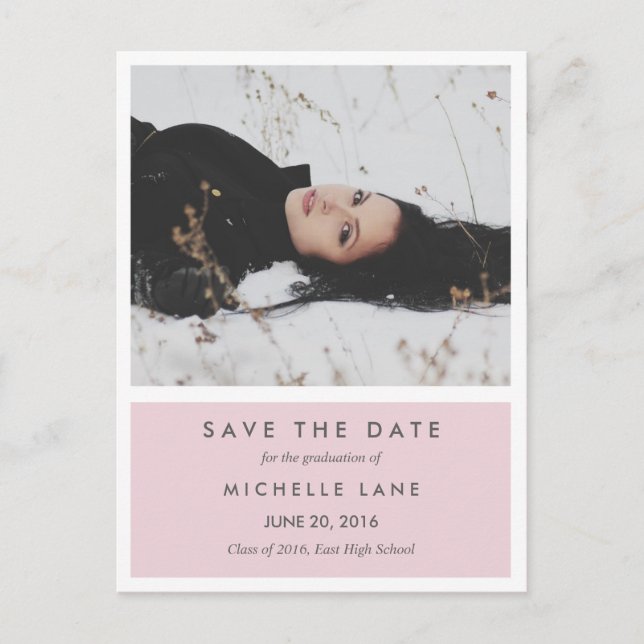 Modernes Save the Date mit rosa Foto Ankündigungspostkarte (Vorderseite)