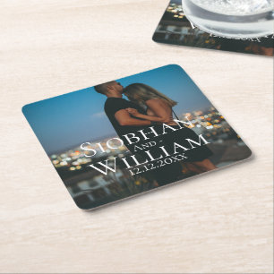 Modernes, Save the Date Personalisiertes Foto Rechteckiger Pappuntersetzer