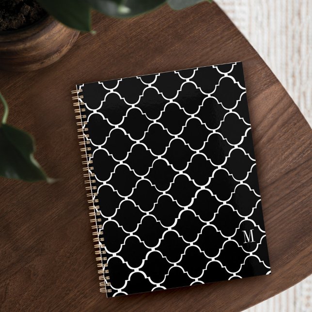 Modernes Scallop Monogramm Schwarz-Weiß-Muster Planer (Von Creator hochgeladen)
