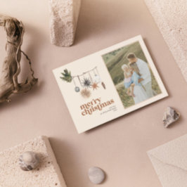 Modernes Scandi Boho Neutral Foto Feiertagskarte