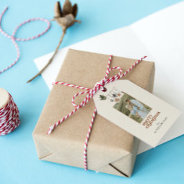 Modernes Scandi Boho Neutral frohe Weihnachts-Foto Geschenkanhänger