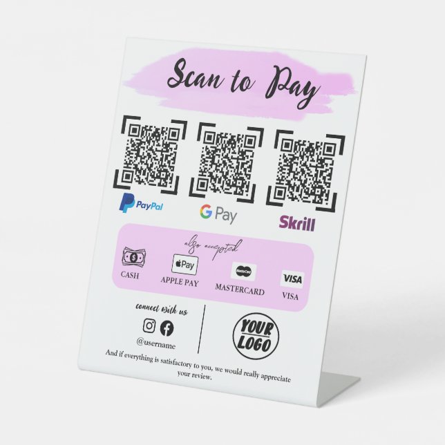 Modernes Scannen zum Bezahlen von Vorlagen | QR Co Sockelschild (Vorderseite)