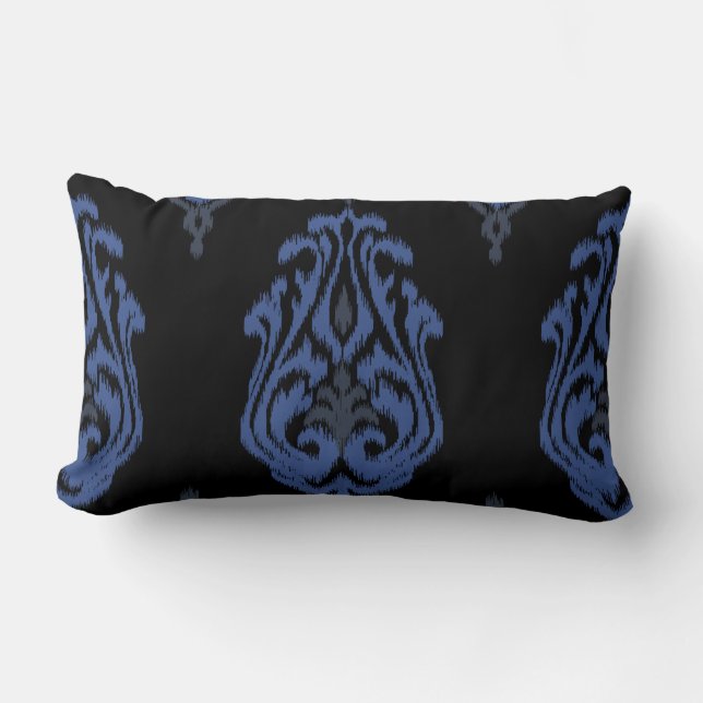 Modernes, schick-blaues Schwarzdamastenkissen Lendenkissen (Vorderseite)