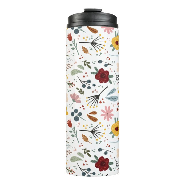 Modernes, schick-farbenes Blumenmuster Thermosbecher (Vorderseite)