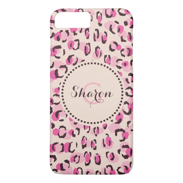 Modernes, schick rosa Geäthermuster-Monogramm Case-Mate iPhone Hülle (Rückseite)