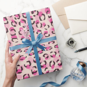 Modernes, schick rosa Geäthermuster-Monogramm Geschenkpapier