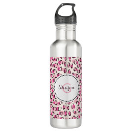 Modernes, schick rosa Geäthermuster-Monogramm Trinkflasche