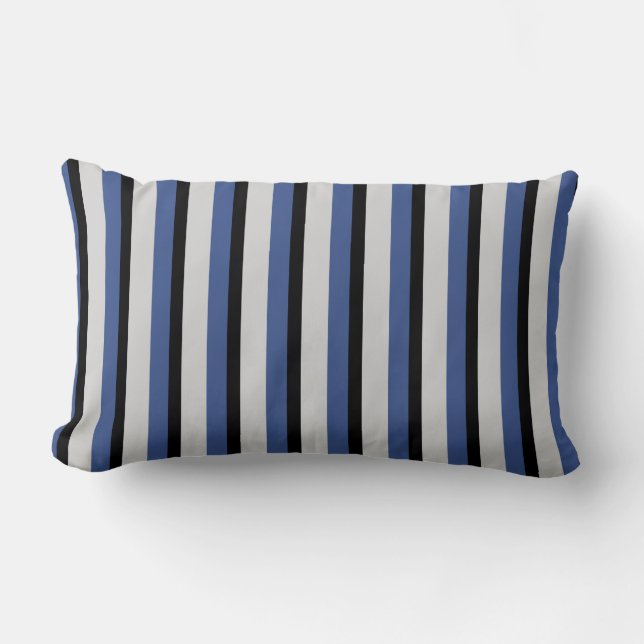 Modernes, schick schwarz, blau und weiß gestreifte lendenkissen (Vorderseite)
