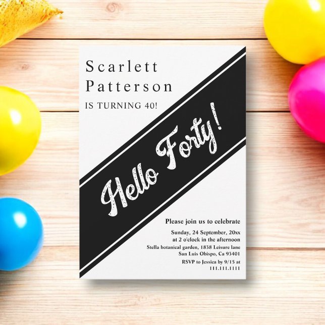 Modernes, schick Schwarz-Weiß-Elegant 40. Geburtst Einladung (Von Creator hochgeladen)