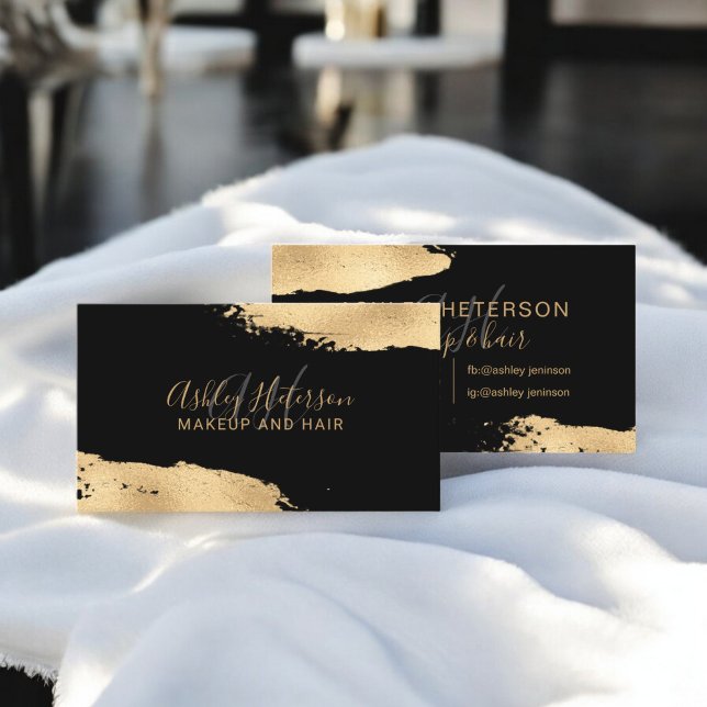Modernes, schicke Goldfolie Pinselstrich-Monogramm Visitenkarte (Modern chic gold foil brushstroke makeup monogram business card)