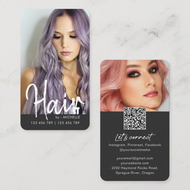 Modernes, schicke Hair Stilvolles QR-Foto Visitenkarte (Vorne/Hinten)