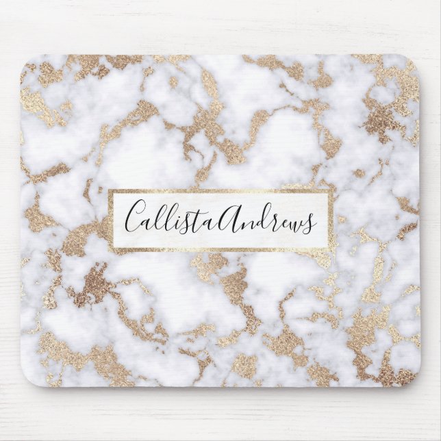 Modernes, schicke Muster aus weißem Goldfolie Mousepad (Vorne)