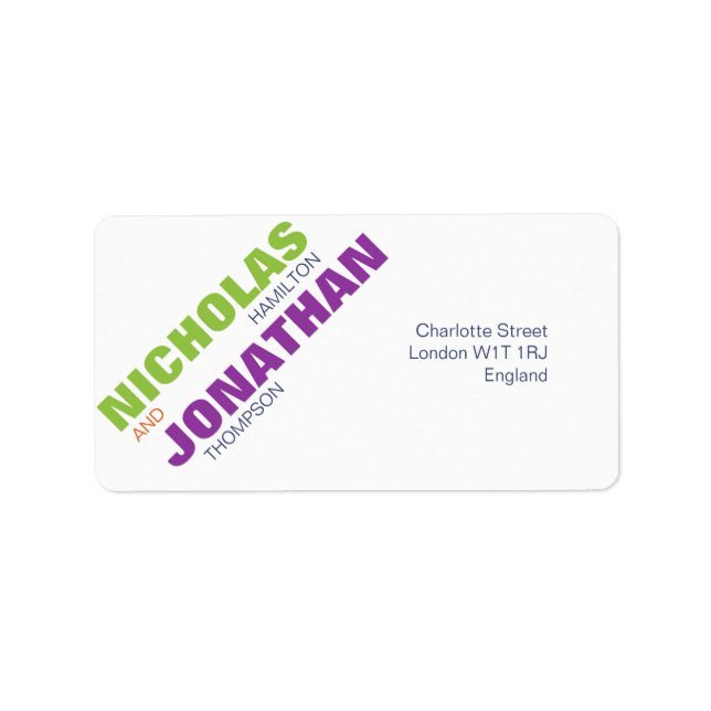 Modernes, schicke Typografie-Gay-Hochzeitsplatz Adressaufkleber (Vorne)