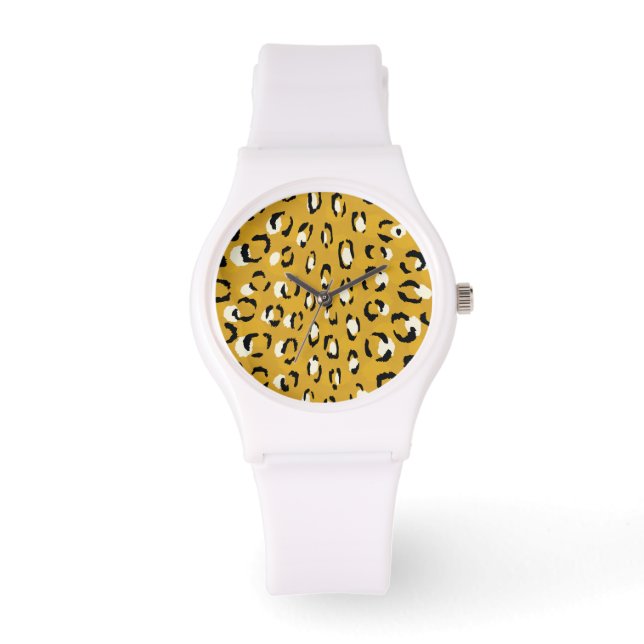 Modernes schickes GoldGeparddruck-Mustermonogramm Armbanduhr (Vorderseite)