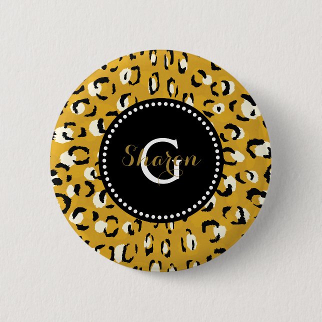 Modernes schickes GoldGeparddruck-Mustermonogramm Button (Vorderseite)