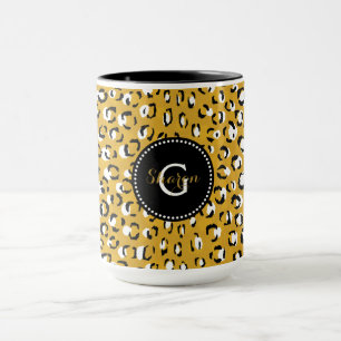 Modernes schickes GoldGeparddruck-Mustermonogramm Tasse