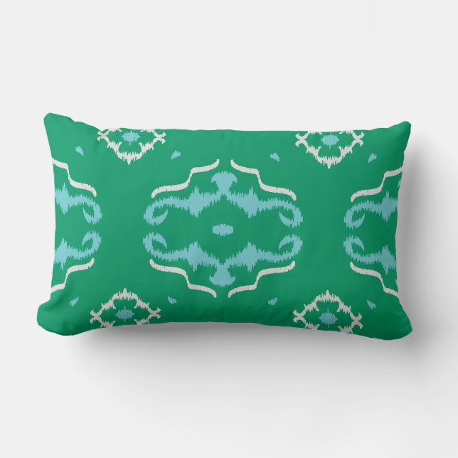 Modernes schickes grünes Türkis ikat Kissen (Vorderseite)