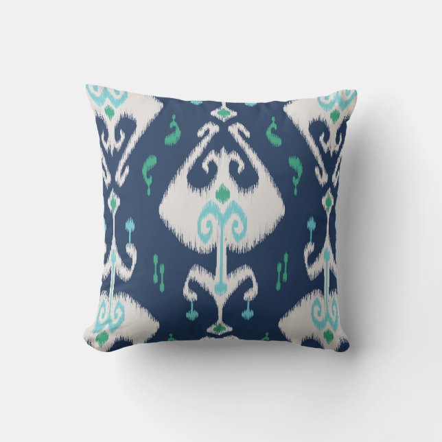Modernes schickes Marineblau und -WEISS ikat Kissen (Vorderseite)