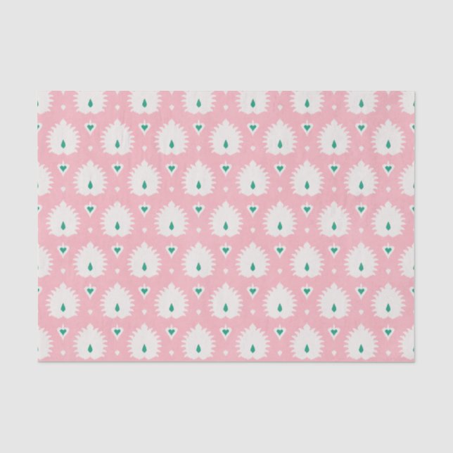 Modernes schickes Pastellrosa-Grün ikat Muster Seidenpapier (Vorderseite)