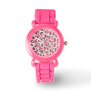Modernes schickes rosa Geparddruck-Mustermonogramm Armbanduhr