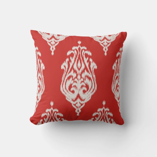 Modernes schickes rotes Damast ikat Kissen (Vorderseite)