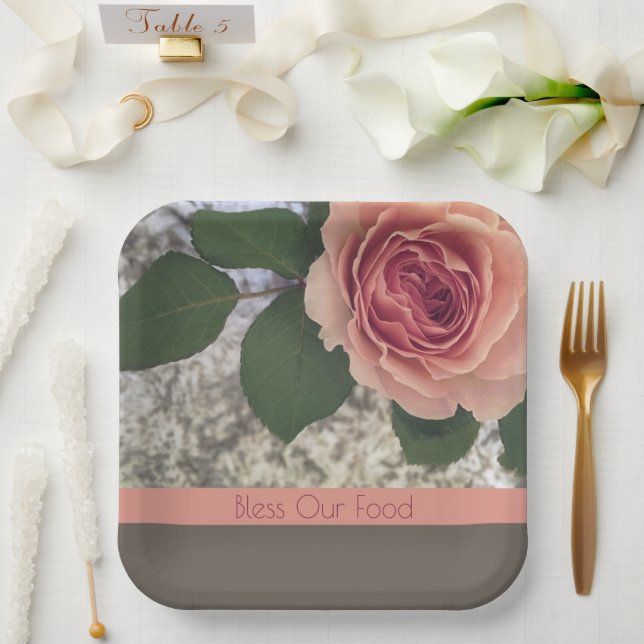 Modernes Schiefergrau mit Gartengarten-Rose mit Ko Pappteller (Hochzeit)