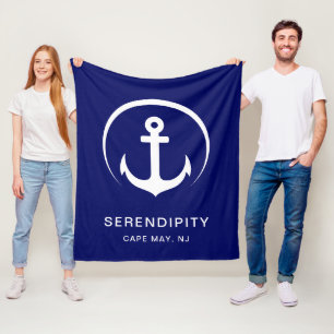 Modernes Schiff Anchor Navy Blue Fleecedecke