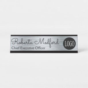 Modernes Schild mit Silver Look Logo-Schreibtisch