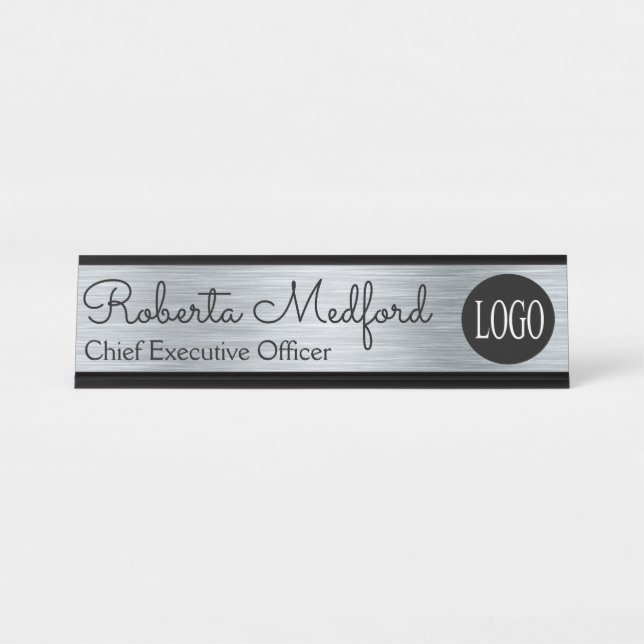 Modernes Schild mit Silver Look Logo-Schreibtisch  (Vorderseite )
