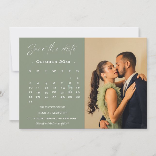 Modernes schläfengrünes Foto Save the Date Einladung (Vorderseite)
